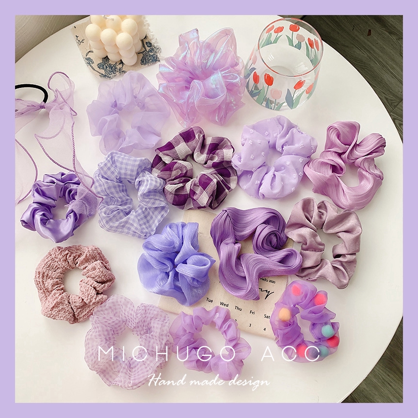 INS Màu Tím Scrunchies Hoa Cúc Bươm Voan Cột Tóc Scrunchie Con Gái Chun Buộc Tóc Phụ Kiện Tóc