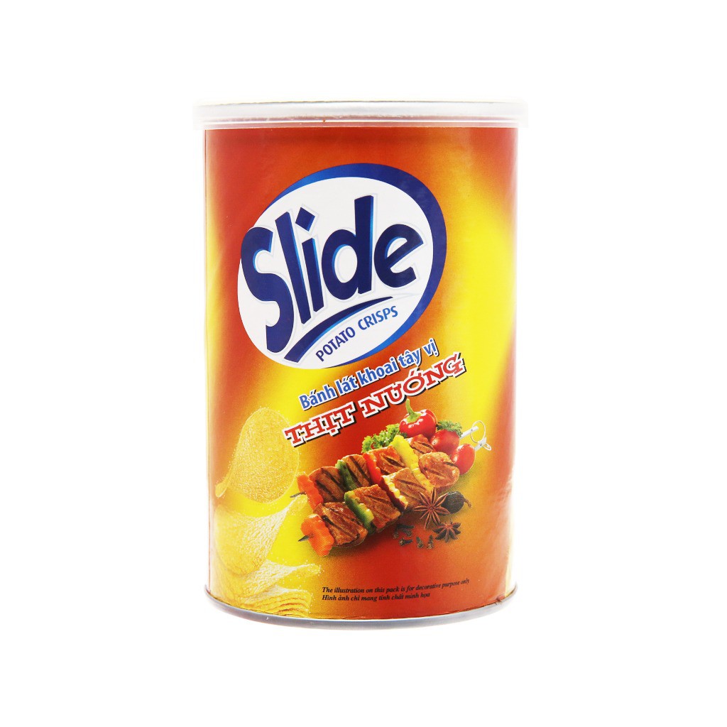 Snack Khoai Tây Slide Vị Thịt Nướng (Lon 75g)