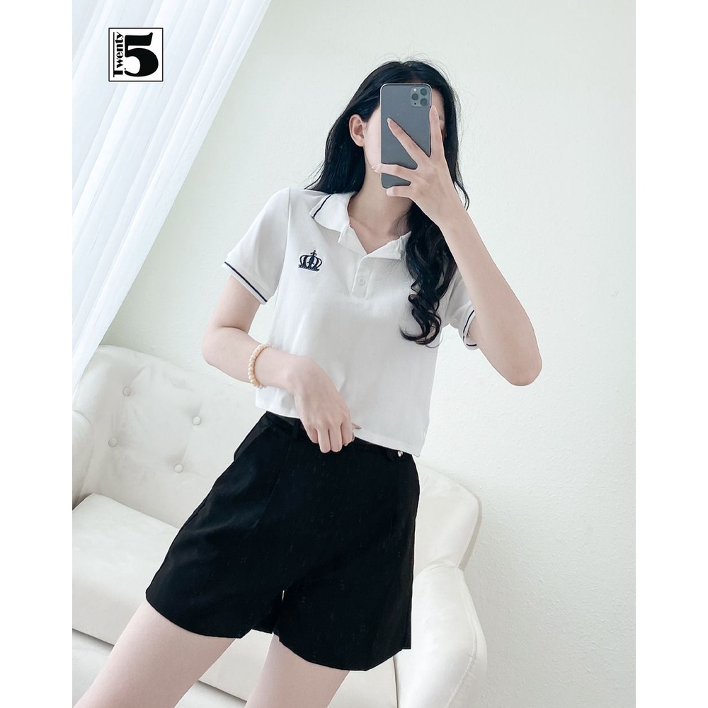 Quần short vải nữ cạp cao ống rộng kèm thắt lưng có lớp lót Twentyfive 4170