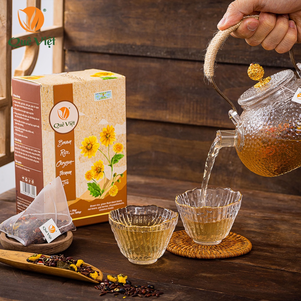 Trà hoa cúc gạo lứt Quê Việt Gói 30G thanh nhiệt, ngủ ngon, điều hoà huyết áp