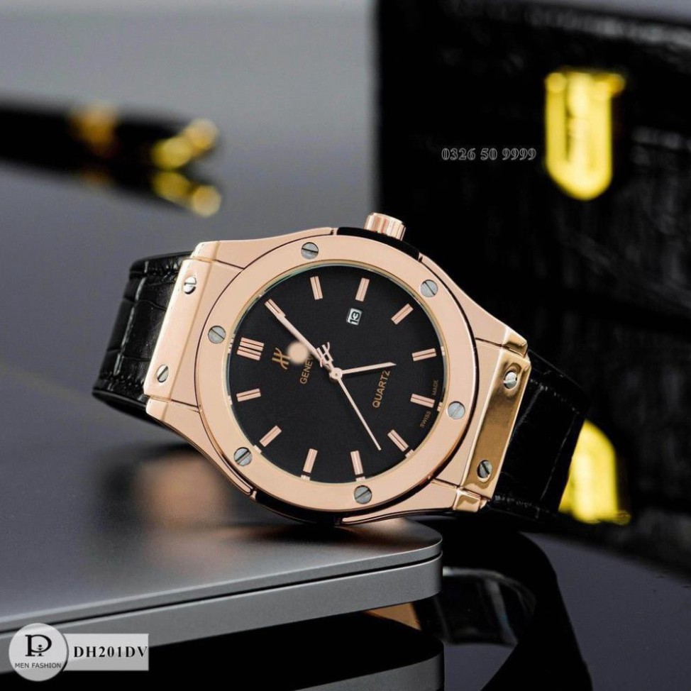 Đồng hồ nam hublot mặt trơn dây da cao cấp fullboxx bảo hành 12 tháng (201) - Dongho.nam.hublot