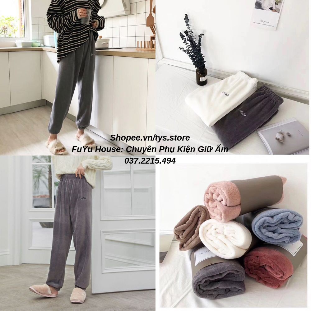 Quần nhung Bo Gấu nam nữ Ulzzang style Hàn Quốc siêu giữ ấm thu đông - FuYu House