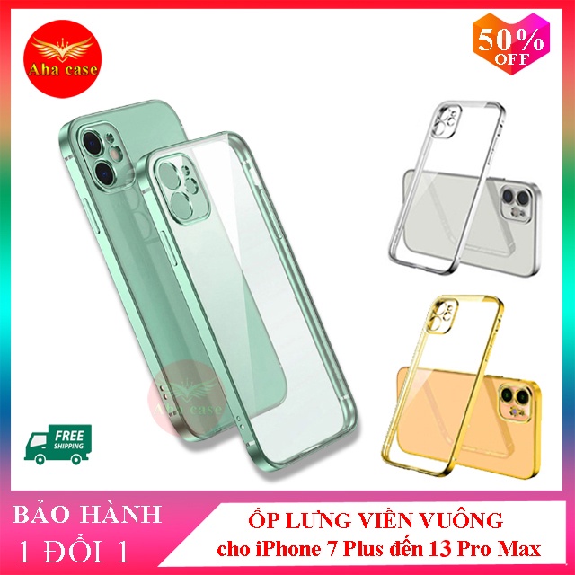 Ốp iphone - Ốp lưng viền vuông, lưng trong dành cho iphone 7plus/8plus/x/xs/xsmax/11/11 pro max/12/12 pro max - Aha Case