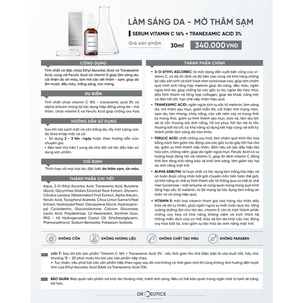 Serum Vitamin C DrCeutics - Sáng Da, Chống Lão Hoá, Mờ Thâm - 16% Vitamin C + 3% Tranexamic Acid | Unknown Beauty