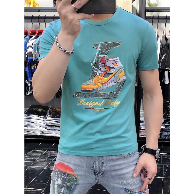Áo Thun Tay Ngắn In Họa Tiết Đính Đá Độc Đáo Thời Trang Mùa Hè Mới Cho Nam