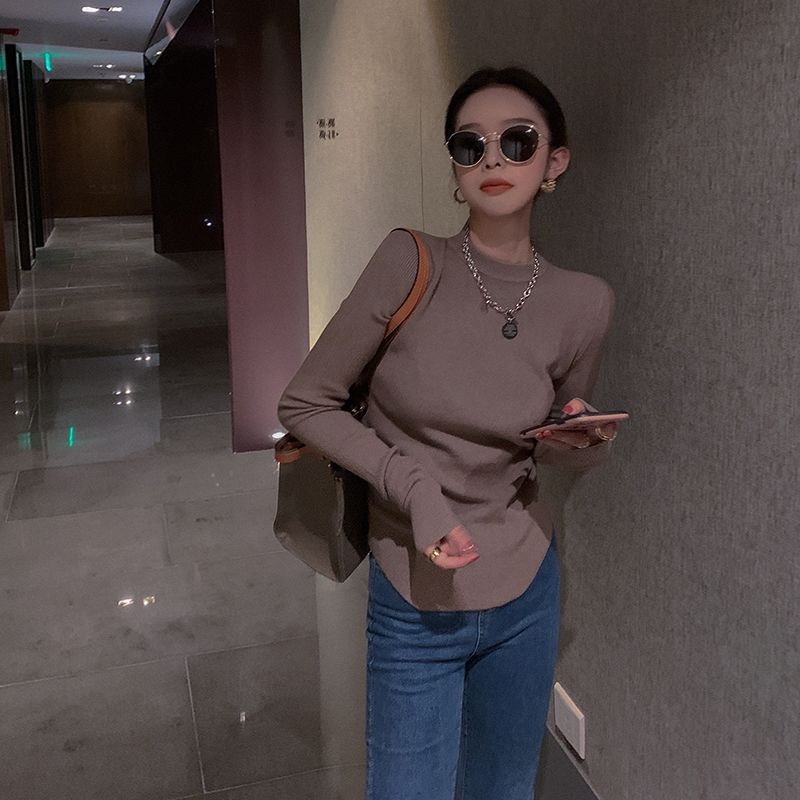 Áo thun COZOK dệt kim tay dài cổ tròn ôm dáng dễ phối đồ cho nữ