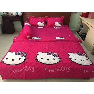 Bộ chăn ra vỏ gối cotton 5 món kitty 1m6 x 2m