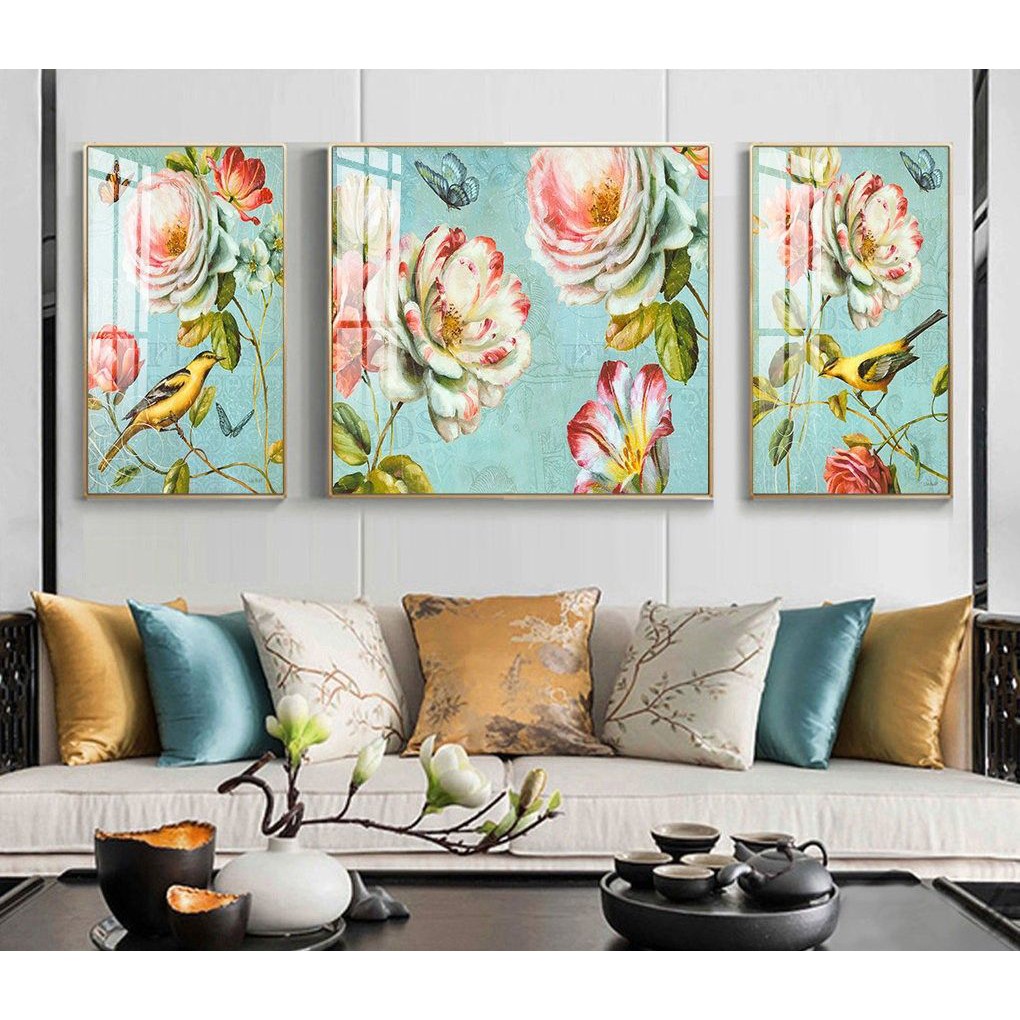 Bộ 3 Tranh Treo Tường Canvas CAO CẤP Hoa Mẫu Đơn Mang Ý Nghĩa May Mắn Tài Lộc Phong Thuỷ - MELYHOME DECOR