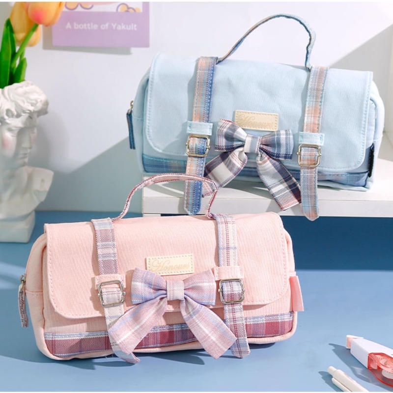 Hộp Đựng Bút Chì Hai Ngăn Sức Chứa Lớn Màu Hồng Dễ Thương Phong Cách Hàn Quốc Nhật Bản Dành Cho Học 