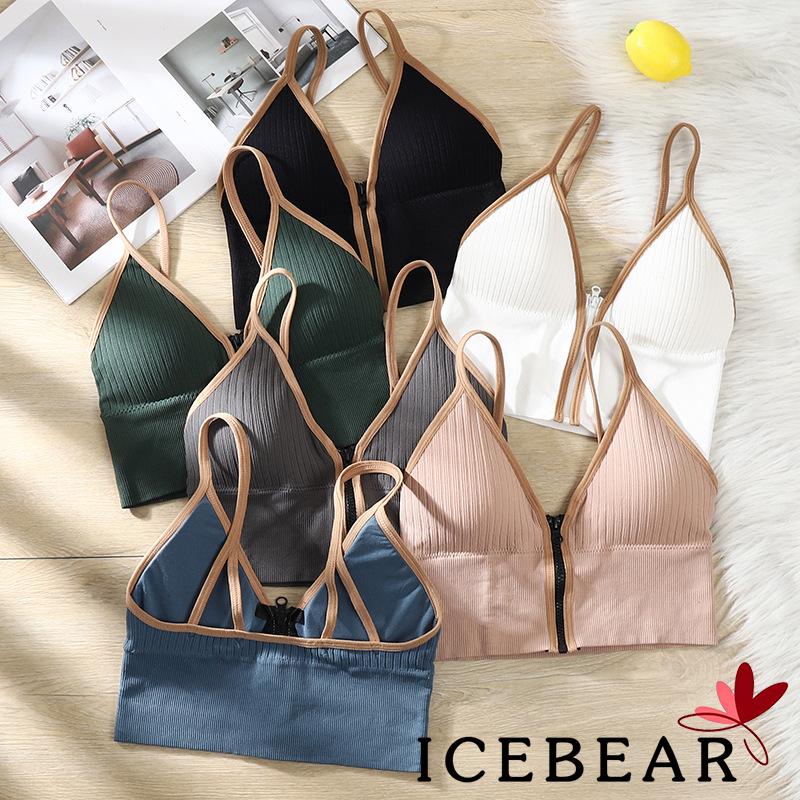 Áo Lót Croptop Không Tay Hở Lưng Có Khóa Kéo Màu Sắc Trơn Dành Cho Nữ