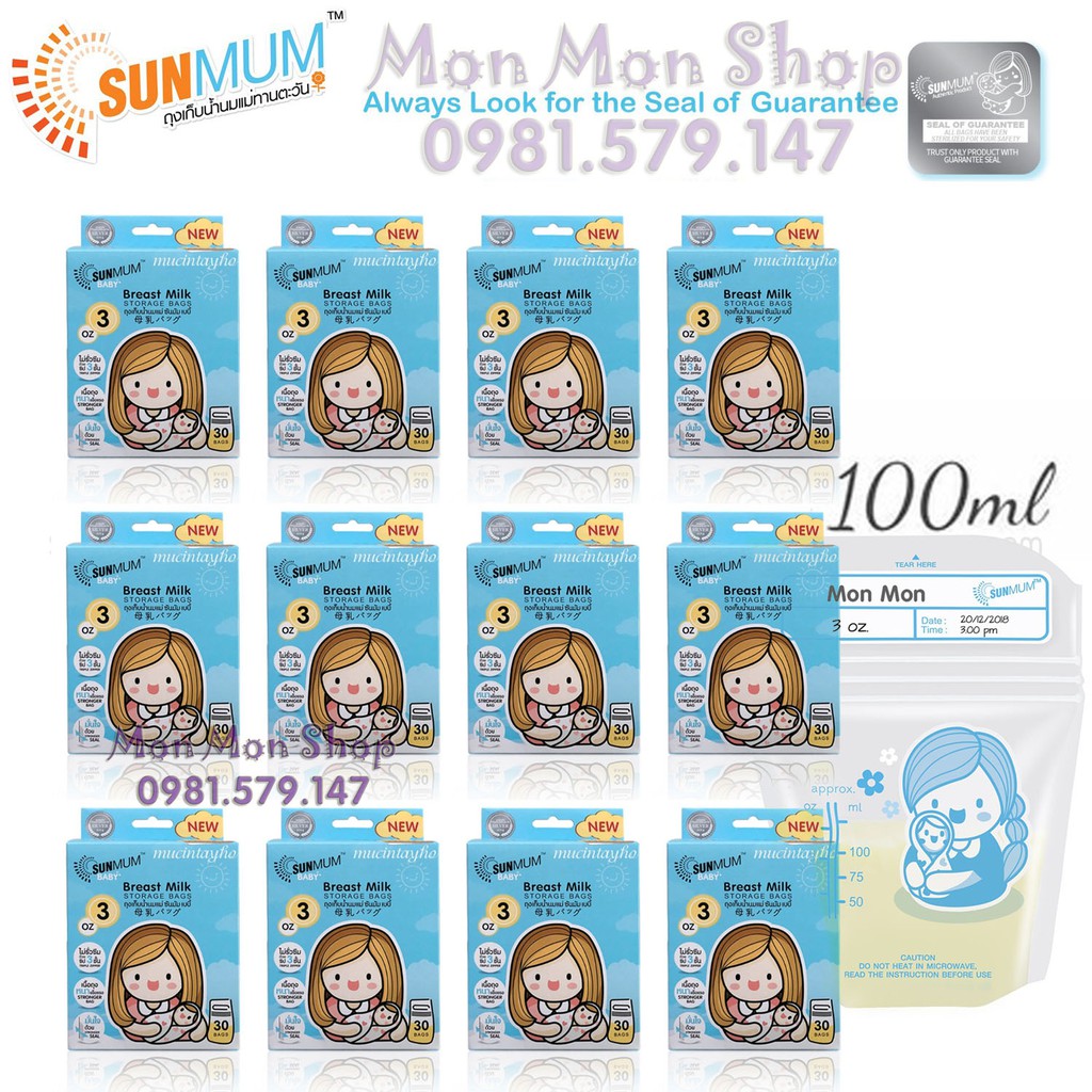 [Sỉ giá tốt] Thùng nguyên seal 12 hộp túi trữ sữa Sunmum 100ml Thái Lan