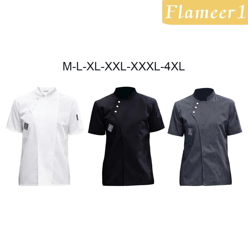 [Flameameer1] Áo Khoác Đầu Bếp Ngắn Tay Vải Cotton Mềm Thoáng Khí Cổ Điển Cho Máy Chủ