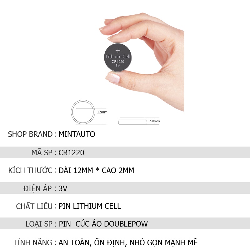 Vỉ 5 Viên Pin Cúc Áo CR1220 Doublepow 3V Lithium Pin Đồng Hồ