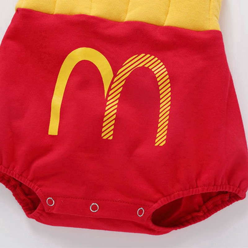 Bộ trang phục họa tiết Mcdonald có áo liền quần/ đôi vớ/ nón dễ thương cho trẻ em