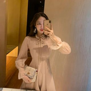 Váy xinh cổ nơ + ống tay mỏng hagauorder