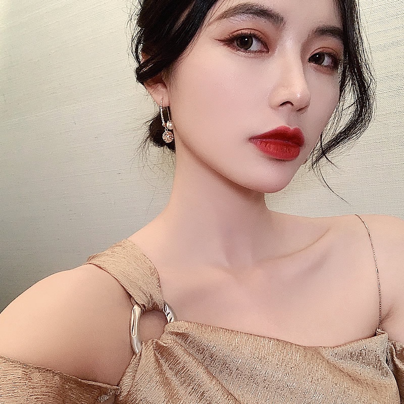 Bông Tai Hình Cầu Họa Tiết Kim Cương Ngọc Trai Thanh Lịch Cổ Điển Phong Cách Hàn Quốc Cho Nữ