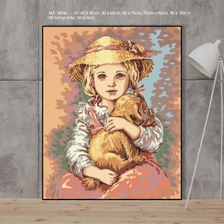 【HOT】CÓ SẴN💥 FREESHIP 💥 Tranh Tô Màu Số Hóa  Tranh cô bé và chú chó 💥 CAO CẤP 💥 Đã Căng Khung DIY