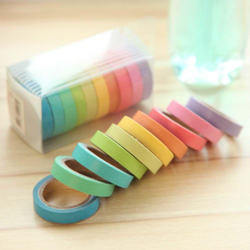 Hộp 10 Cuộn Băng Keo Màu Sắc Cầu Vồng Phong Cách Nhật Bản