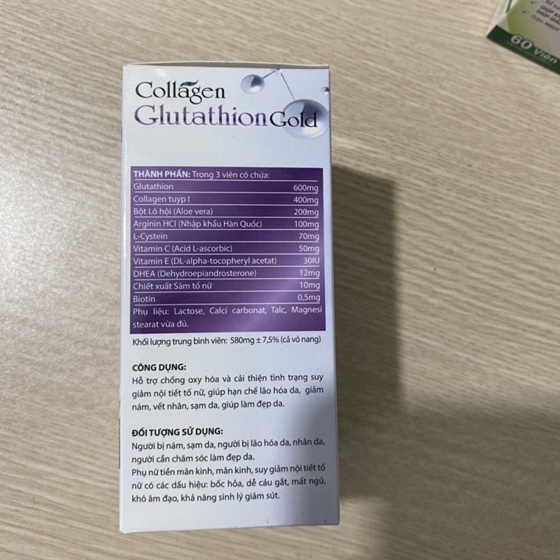 Viên uống trắng da GLUTATHIONE 600 - COLLAGEN GLUTATHION GOLD - Giúp trắng da ,mờ nám