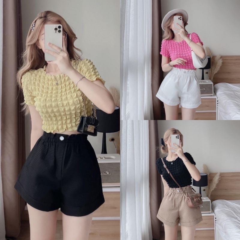 Áo ô vuông nổi tay ngấn mẫu mới XV2