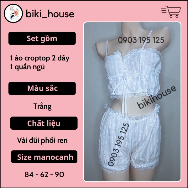 Đồ ngủ sexy nữ 2 dây bộ ngủ hai dây set ngủ vải đũi mỏng màu trắng gợi cảm BIKIHOUSE N120 - HCM - Giao Hỏa Tốc