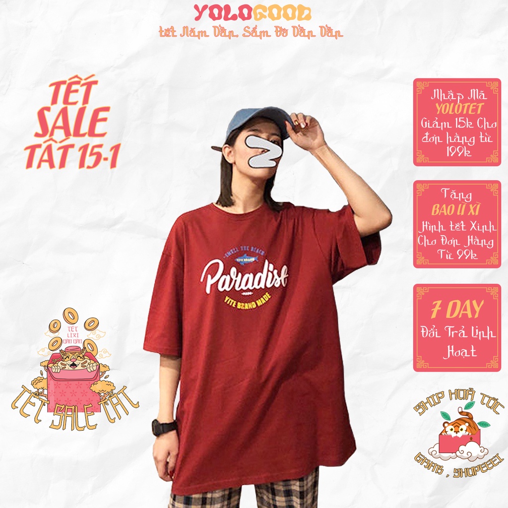 Áo thun tay lỡ  PARADISE  phông Unisex nam nữ tee oversize form rộng pull Ulzzang Streetwear Hàn Quốc vải mềm
