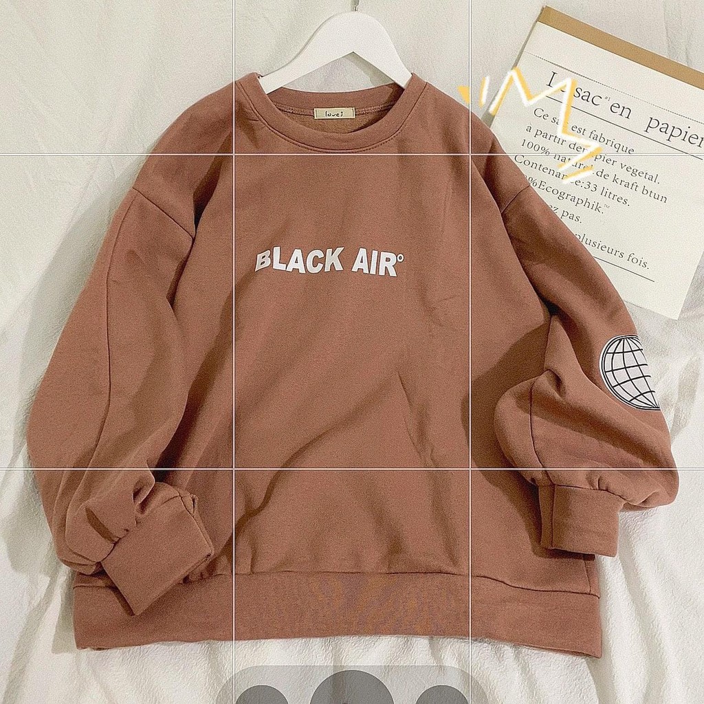 Áo Nỉ Black Air Tay Bồng  Nữ [FREESHIP]  Sweater form rộng oversize in hình cá tính Ulzzang