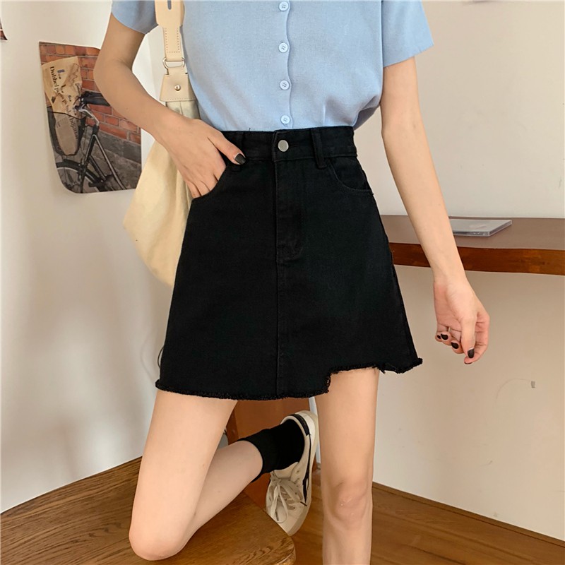 Xiaozhainv Chân váy chữ A lưng cao thiết kế bất đối xứng vải denim dành cho bạn nữ