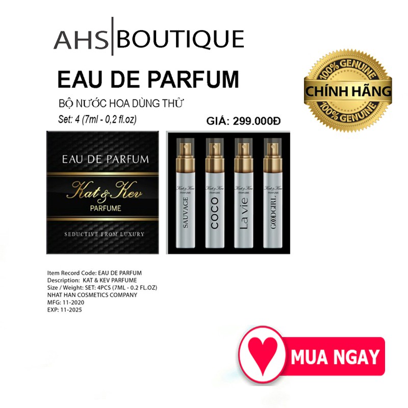Set Nước Hoa Test Thử Kat&Kev Cao Cấp 4 Mùi 7ml