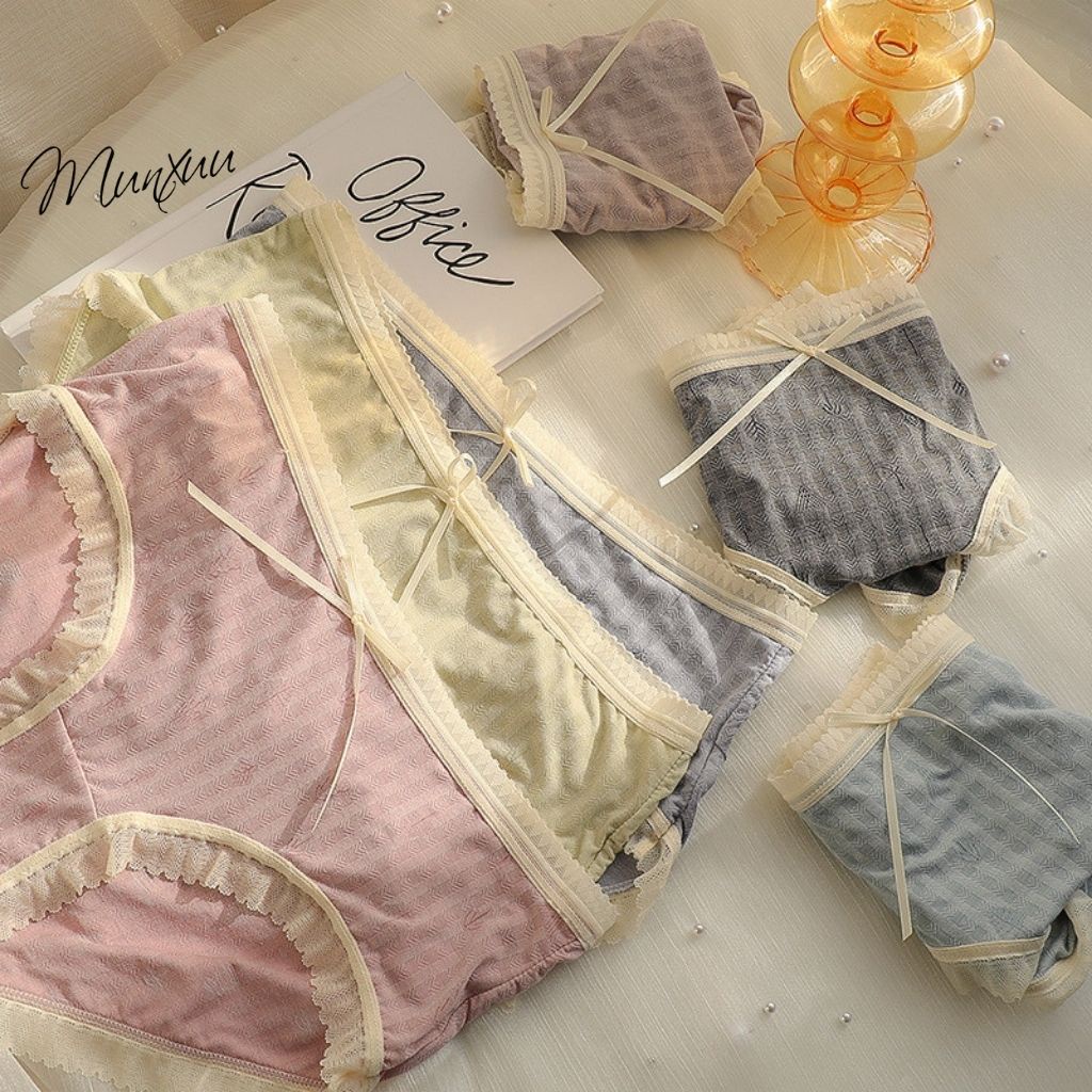 Quần lót nữ Cotton cao cấp chất liệu mềm siêu mát lạnh phối ren nơ ngọt ngào - MUNXUU QC82