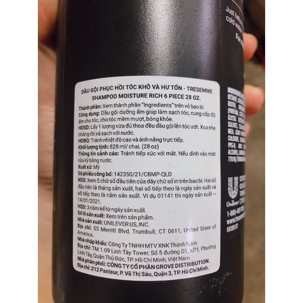 [Hàng Nhập Khẩu Mỹ] Dầu Gội TRESemmé Phục hồi độ ẩm 828 ML