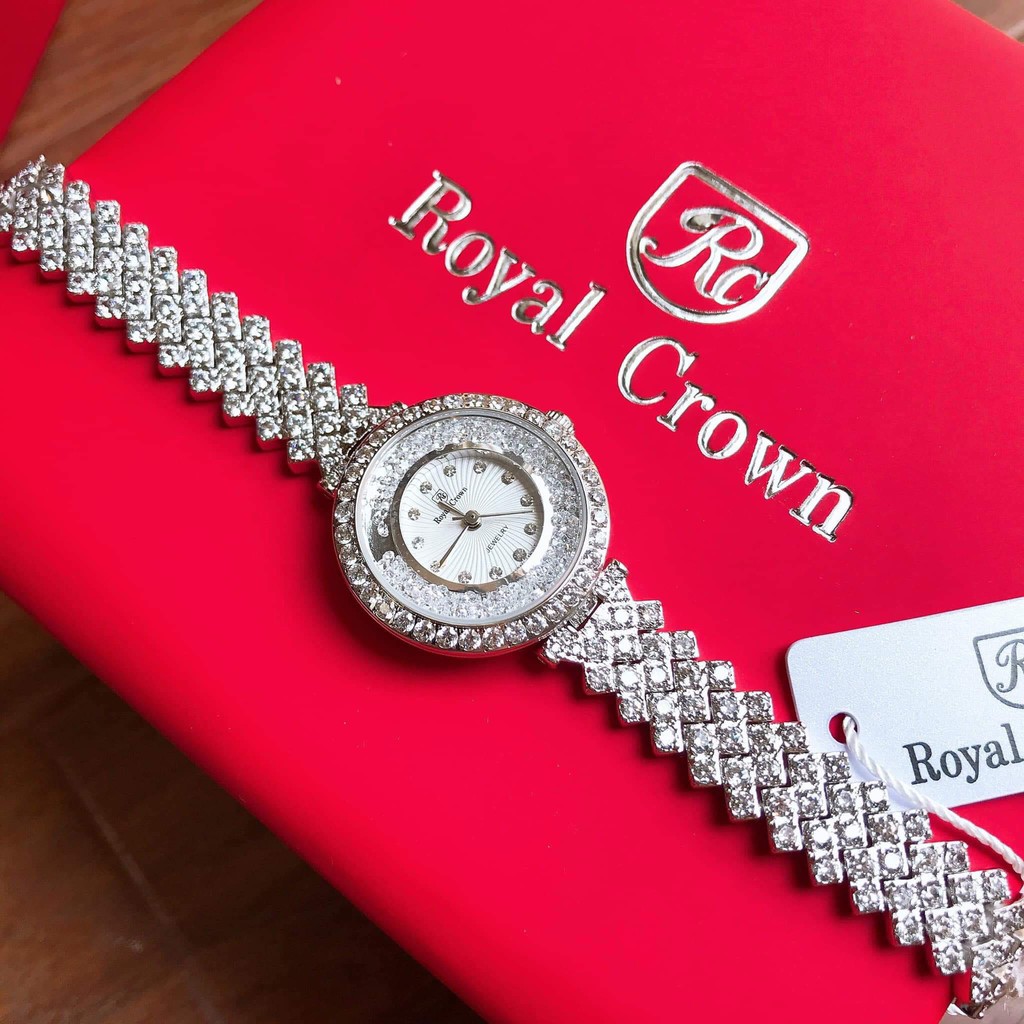 Đồng Hồ Nữ Royal Crown 2606 Bạc Phiên Bản Đá Chảy 28mm