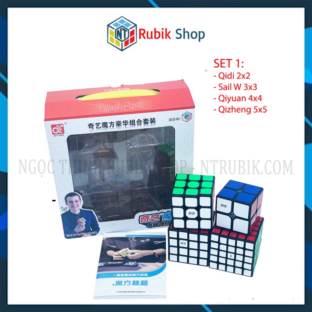 Set 1 /Combo 4 Rubik (Qidi 2x2,Sailing 3x3,Qiyuan 4x4, Qizheng 5x5)- QiYi Gift Box
