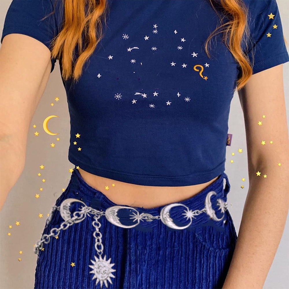 Thắt Lưng Dây Xích Kim Loại Màu Bạc Phong Cách Harajuku Cổ Điển Thời Trang