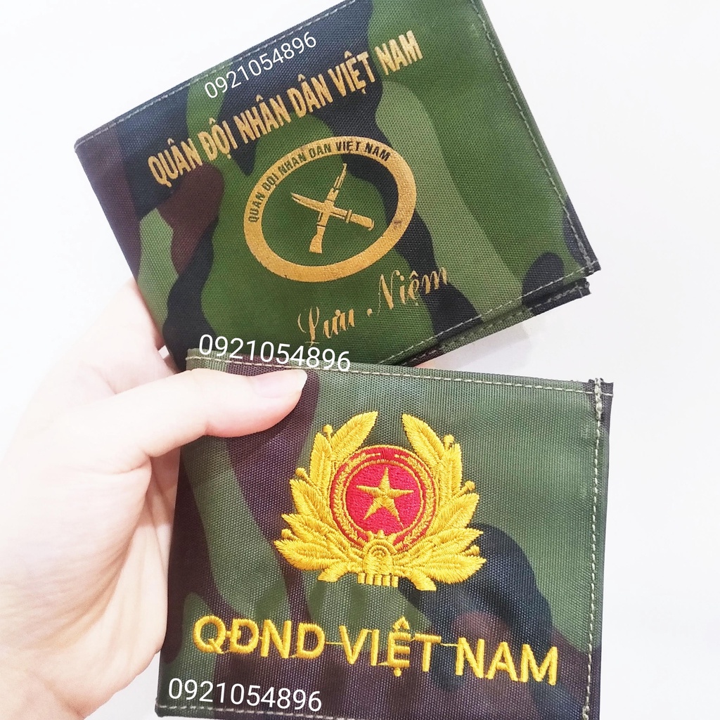 Lưu niệm | Ví bóp thêu QĐ gập đôi vải dù mỏng nhẹ