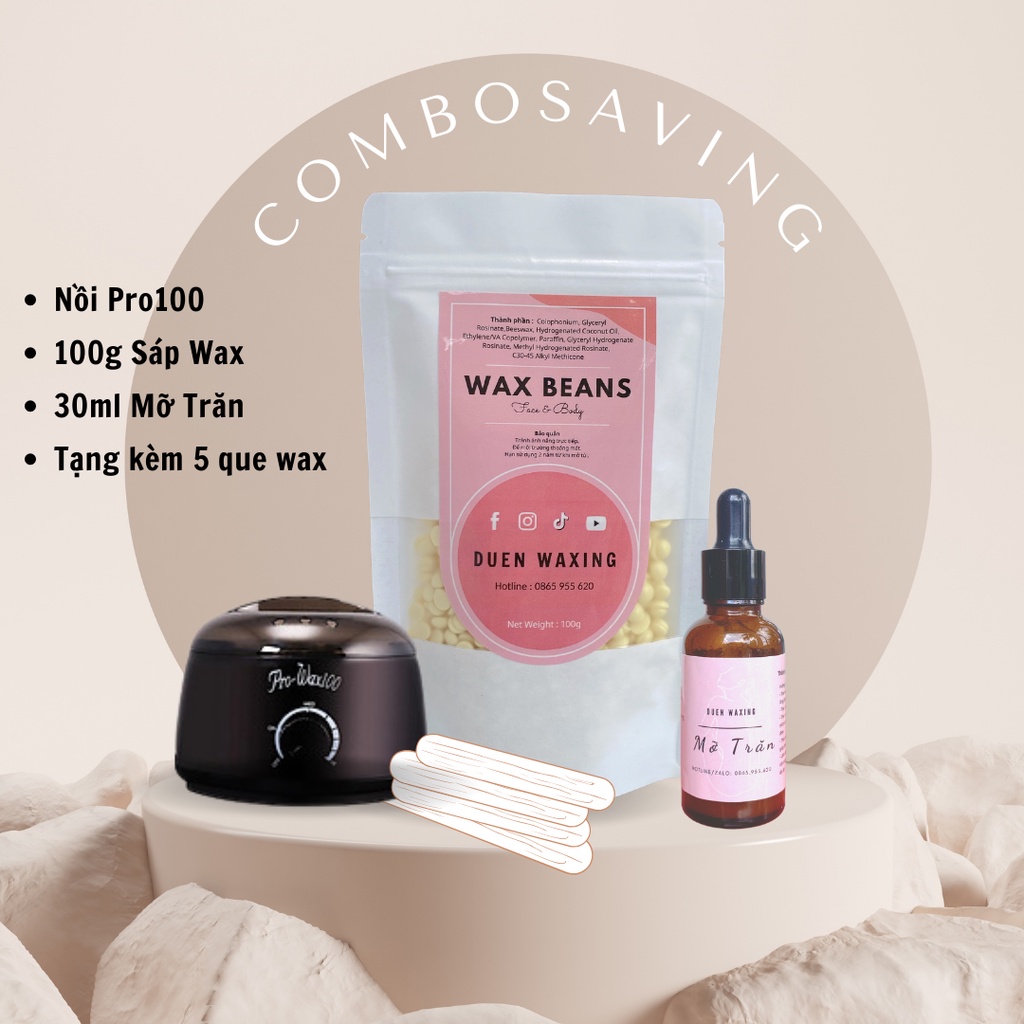 Combo Nồi + Sáp Wax + Dầu Dưỡng ( tặng kèm que gỗ )