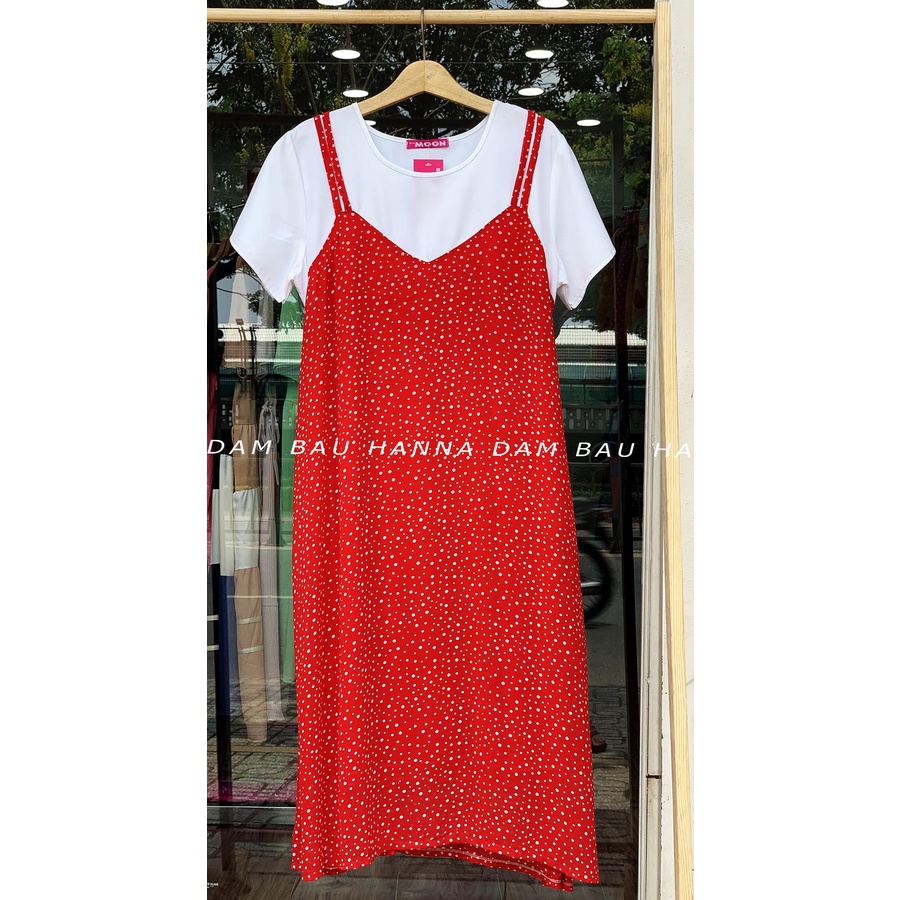 [HANNA] Đầm bầu giả yếm dài dễ thương size to cho bầu mập đầm dài size tới 100kg vải lụa voan cao cấp thoáng mát mềm