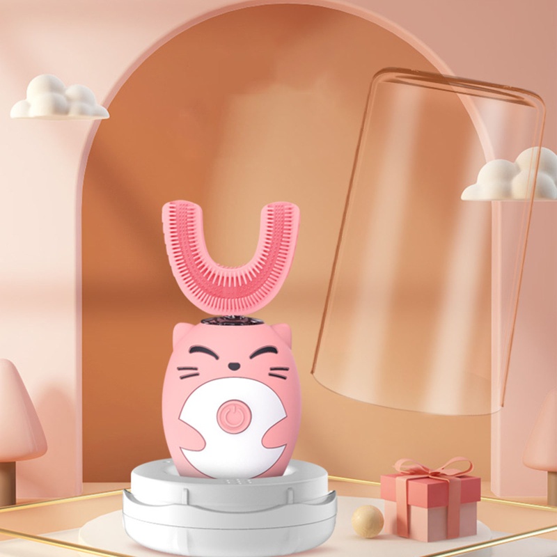 Bàn Chải Đánh Răng Điện Siêu Âm Silicone Hình Chữ U Xoay 360 Độ Cho Bé