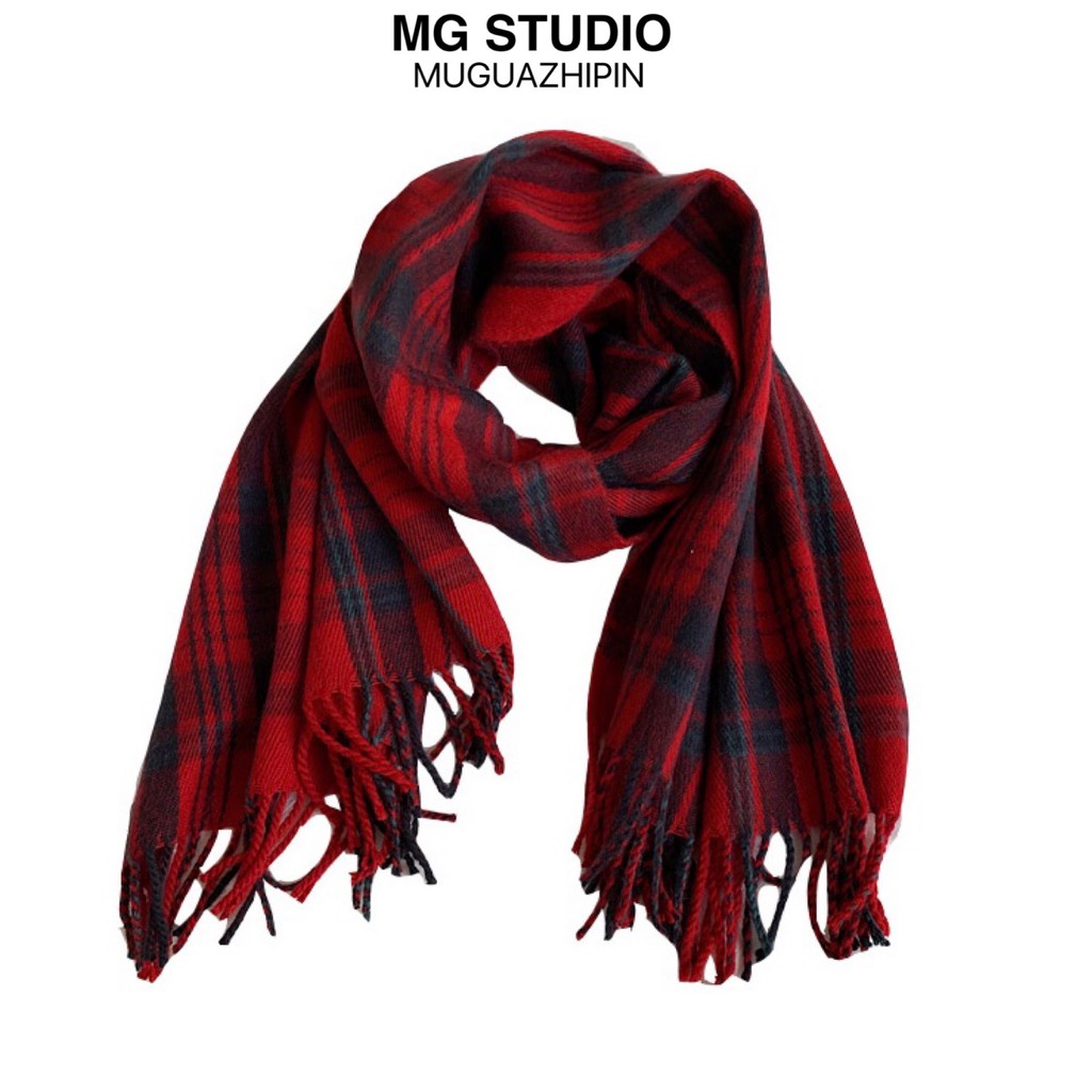 MG STUDIO /Khăn Quàng Cổ Họa Tiết Kẻ Sọc Có Tua Giả Cashmere 2 Màu