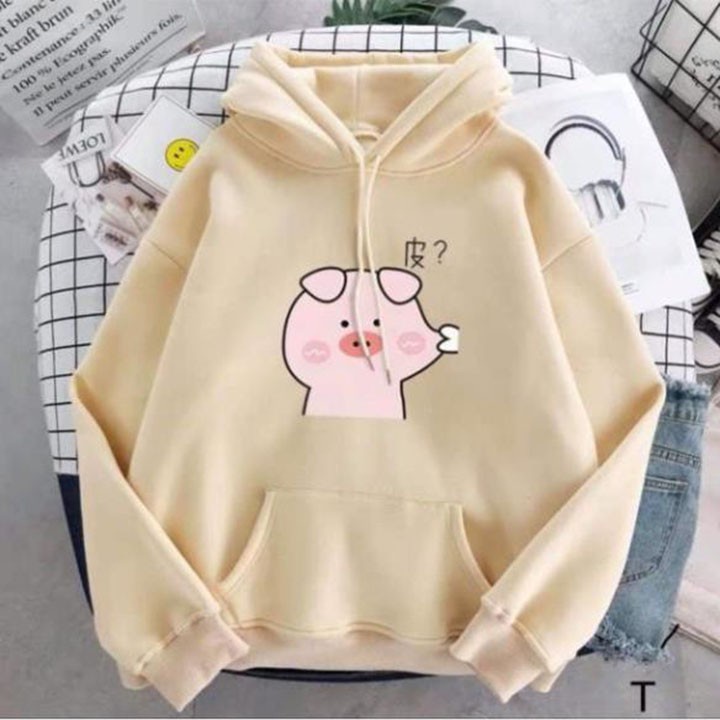 Áo hoodie nỉ bông hình chú lợn dễ thương 53kg vừa | BigBuy360 - bigbuy360.vn