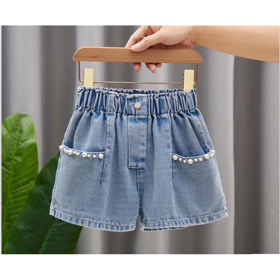 Quần Short Jean Cho Bé Gái Mềm Mại, Co Giãn - Hàng Quảng Châu Cao Cấp