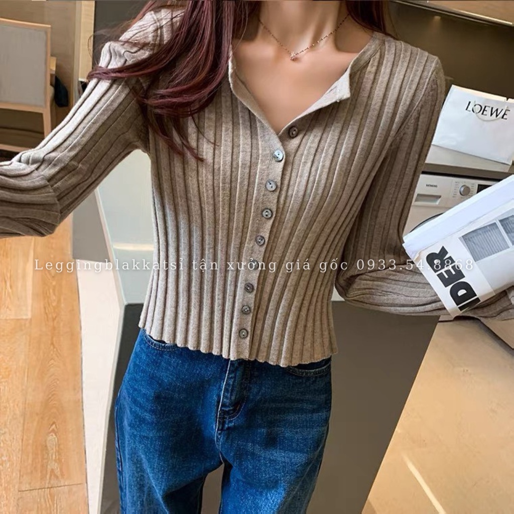 Áo cardigan dệt kim tay dài phối cúc dọc 3423