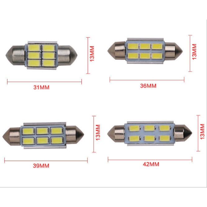 (BH 6 tháng) Bóng Led Festoon 2 đầu 31-36-39-42 mm sáng trắng 6000k chip led Samsung sáng tốt dùng trần xe, biển số