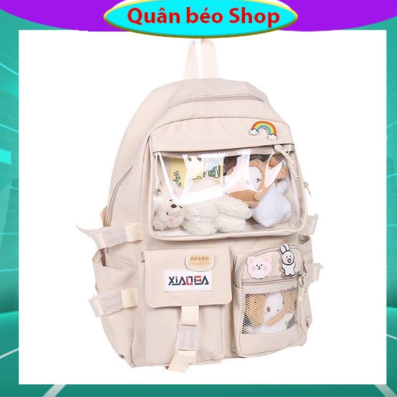 Balo Ulzzang Hàn Quốc học sinh đi học đi chơi ngăn Mica trong suốt phối lưới siêu xinh