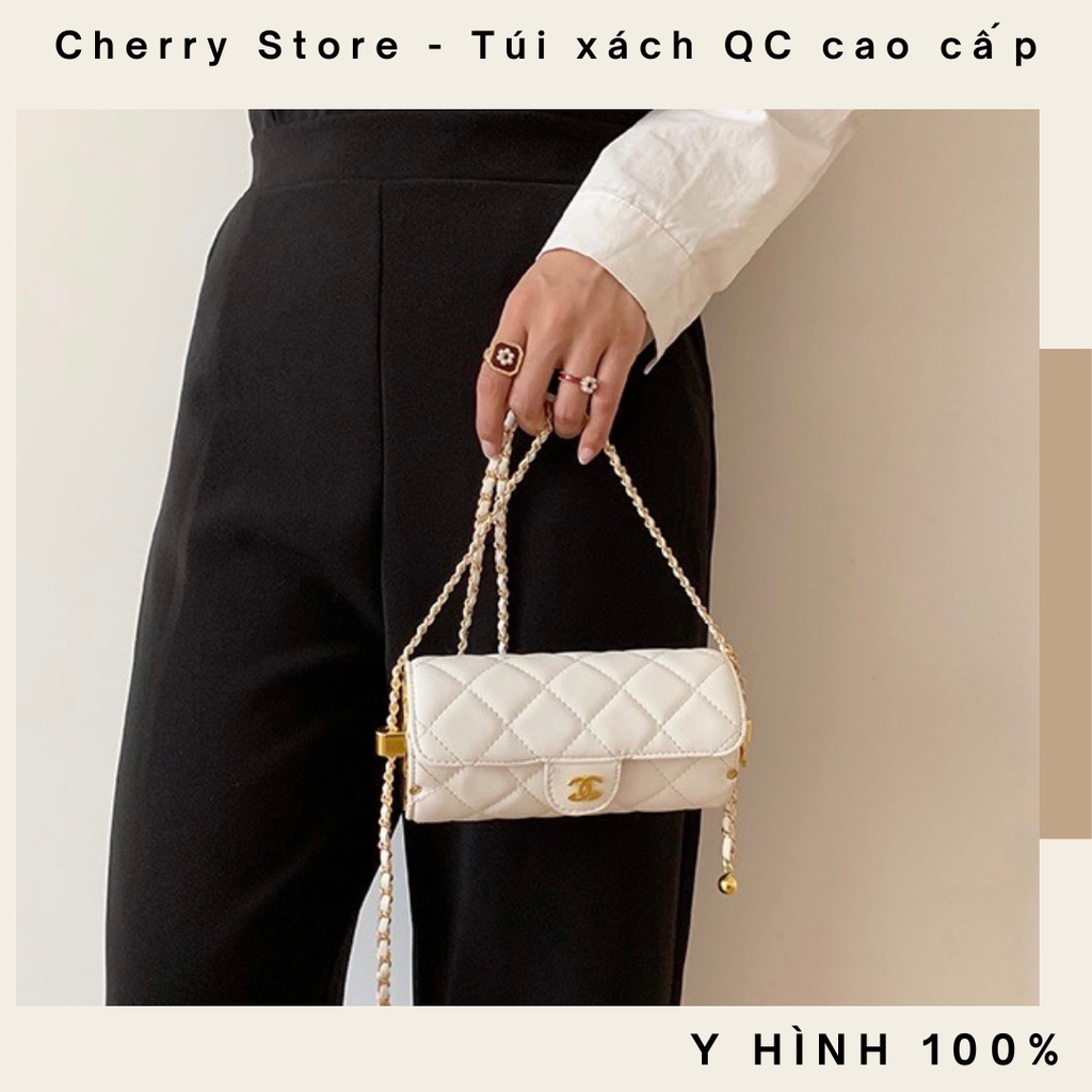 Túi hộp mini tròn trống cơm trần chỉ logo siêu đẹp hàng QC cao cấp có ảnh thật 1186