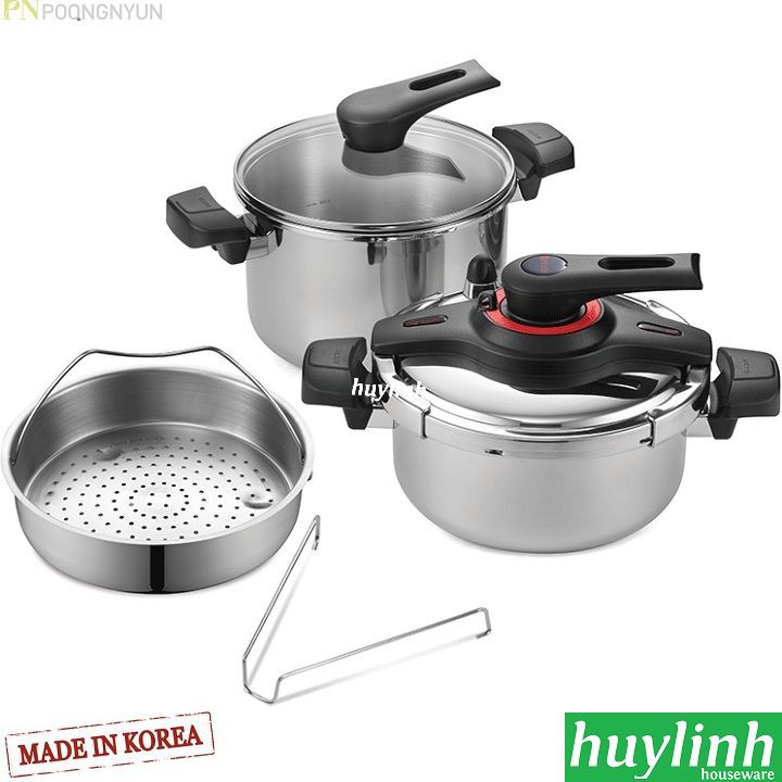 Freeship Bộ 2 nồi áp suất Inox đáy từ PoongNyun VGPC2-SET - 3.5 - 5.5 lít - made in hàn quốc