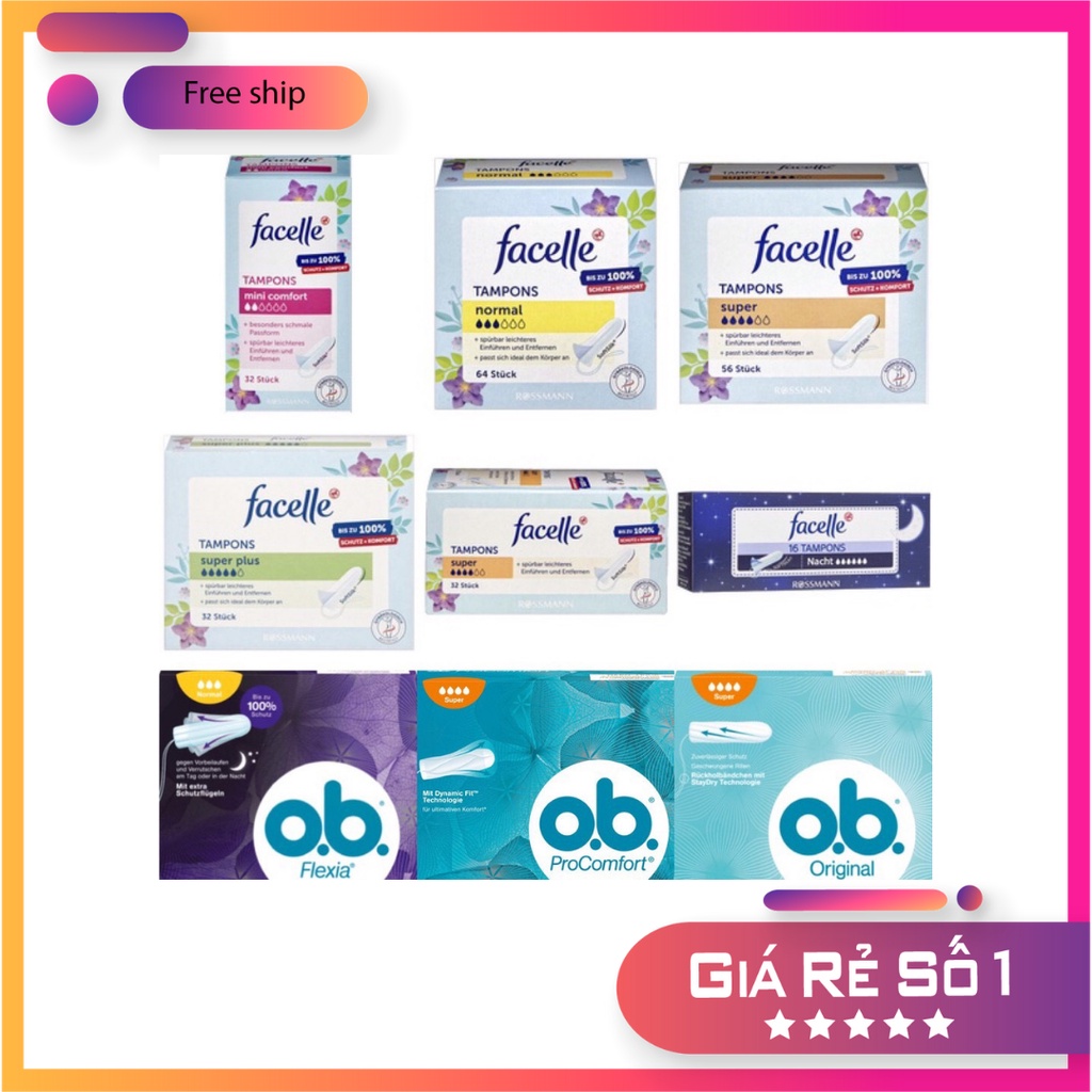 BĂNG VỆ SINH DẠNG ỐNG-Tampon Băng vệ sinh dạng nút hàng nội địa - BĂNG VỆ SINH FACELLE 4G HỘP 56c
