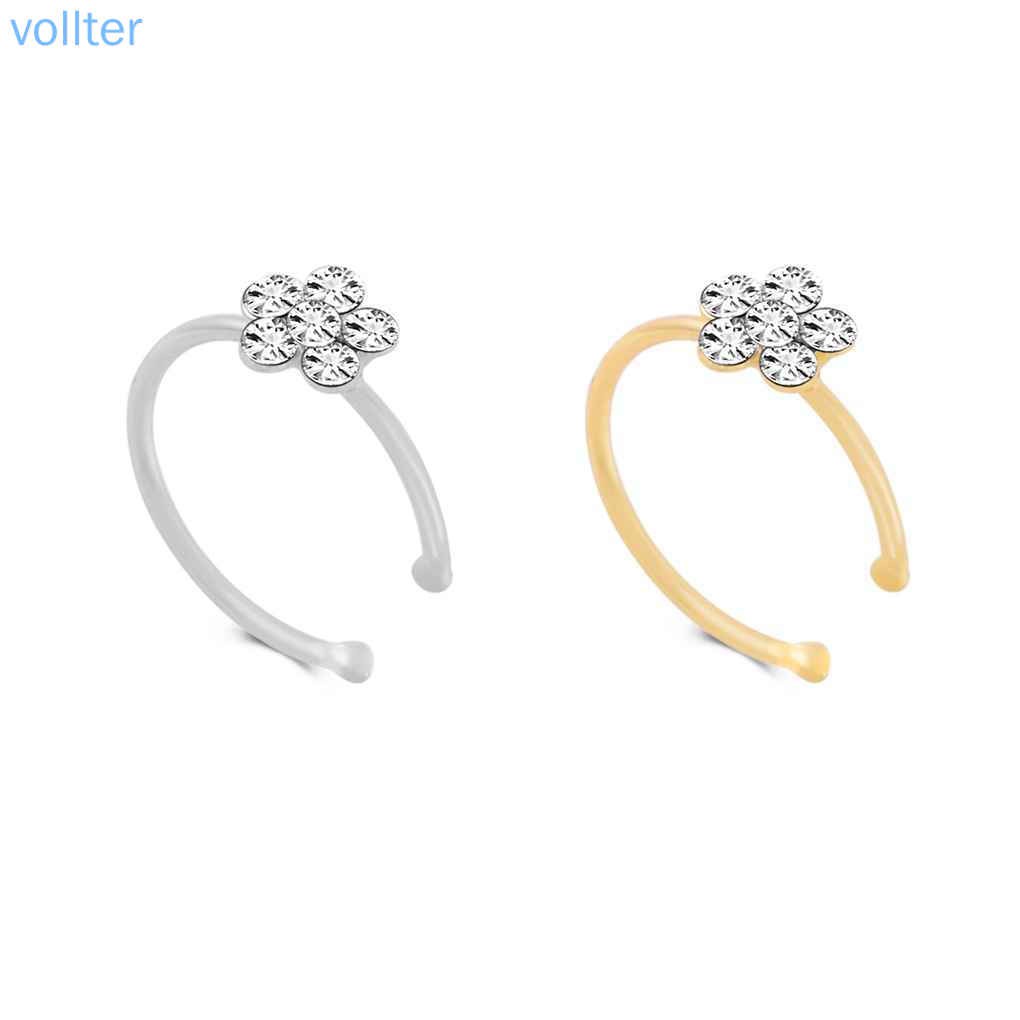 VOLL Rhinestone Flower Fake Hoop Nose Ring Punk Fake Lip Clip Girl Nostril Hoop Ear Hoop Ring Body Jewelry