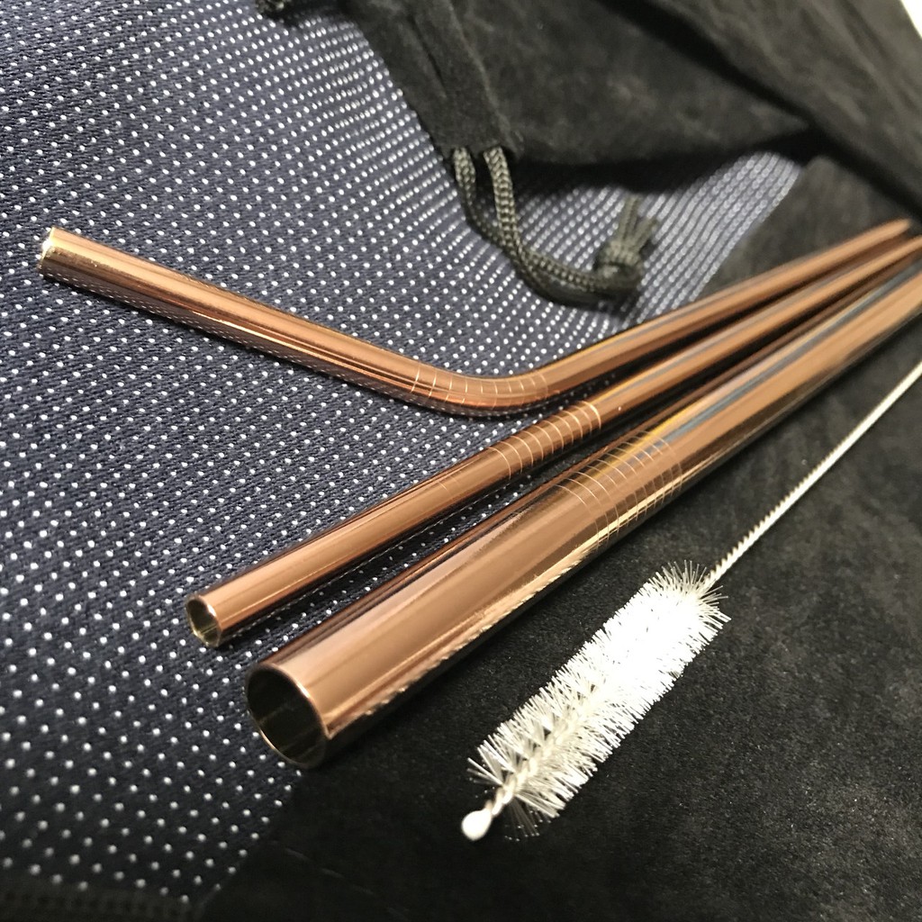 (Hàng loại 1, dày & nặng) Bộ ống hút Inox 304 5 món (3 ống hút, 1 cọ rửa, 1 túi đựng) | BigBuy360 - bigbuy360.vn