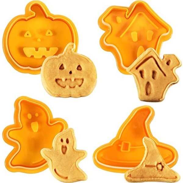 Set 4 Khuôn Làm Bánh Quy Phong Cách Halloween 3D Độc Đáo